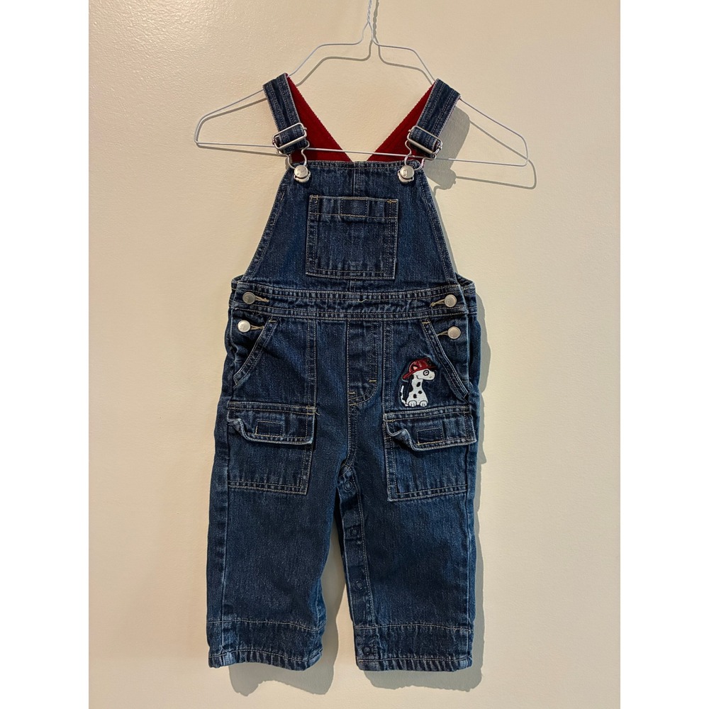 Gymboree Baby Boys Dalmatian Fireman Denim Cargo Overalls 6-12 Months